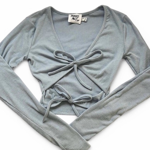 Princess Polly Ribbed Wrap Top in Light Blue - Picture 1 of 2